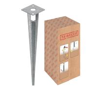TRIBECCO Piquet pour lampes de jardin - 100 x 100 mm, hauteur 503 mm - Avec passe-câble - Acier plat galvanisé à chaud - Ancrage de terre pour éclairage de jardin