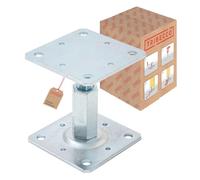 TRIBECCO Support de poteau 110 x 110 cm pour poteaux en bois carrés, support réglable en hauteur de 8 à 15 cm, en acier galvanisé à chaud de 4 mm, à cheviller, pour poteaux, escaliers, scènes