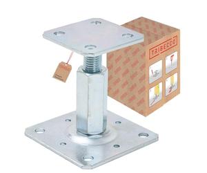 TRIBECCO Support de poteau 80 x 80 cm pour poteaux en bois carrés, support réglable en hauteur de 8 à 15 cm, en acier galvanisé à chaud de 4 mm, à cheviller, pour socles, escaliers, scènes, terrasses,