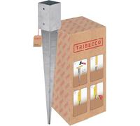 TRIBECCO Support de poteau - Douille de sol - 91 x 91 mm - Longueur 750 mm - Galvanisé à chaud - Douille à enfoncer pour poteaux en bois carrés, douille de sol, ancre en acier argenté
