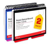 Tribello Spiral Bound Index Cards 4x6 Ruled - Small Spiral Notebook Lined White Cards with 4 Tab Divider and Durable Cover - 2 Pk - 120 Cards Total - Study School Supplies, Note Taking