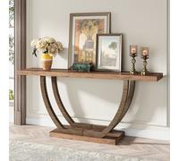 Tribesigns 140 cm Farmhouse Console, table d'entrée stable en bois, table basse de foyer avec pieds géométriques pour le couloir, l'entrée, gris