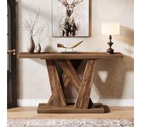 Tribesigns 140 cm Farmhouse Table console, avec socle géométrique, table basse étroite, longue table d'entrée pour le salon, l'entrée, le foyer, marron