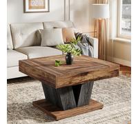 Tribesigns 80cm Coffee Table, Wood Center Table for Living Room, Square Modern Cocktail Tea Accent Table, Rustic Brown & Black
