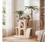 Tribesigns Arbre à chat d'intérieur de 154,9 cm de haut, tour à chat à plusieurs niveaux avec 2 perchoirs en peluche, griffoirs et jouets, meubles pour chats pour chats multiples, beige