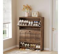 Tribesigns Armoire à chaussures étroite avec 2 tiroirs rabattables, peu encombrante, 80 x 24 x108 cm Organisateur de chaussures étroit pour l'entrée, brun noyer