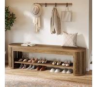 Tribesigns Banc d'entrée en bois de 160 cm avec rangement à chaussures, long banc à chaussures étroit à 2 niveaux avec pieds à lattes verticales en arc, tabouret pour chambre à coucher, entrée, salon
