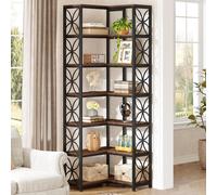 Tribesigns Bibliothèque, 7 étages haute bibliothèque d'angle en bois avec cadre métallique, étagère d'angle indépendante salon, cuisine, marron rustique noir