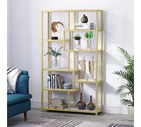 Tribesigns Bibliothèque à 8 Étagères, 100 x 30 x 180 cm Étagère de Rangement, Cadre en Acier, Bibliothèque séparateur de pièce, pour Bureau, Salon, Chambre Blanc/Doré