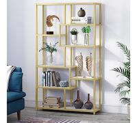 Tribesigns Bibliothèque à 8 étages, 100 x 30 x 180 cm Étagère indépendante, Structure en métal, étagère sur Pied Étagères de Rangement décoratives pour Bureau, Salon, Chambre Blanc/Doré