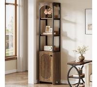 Tribesigns Bibliothèque étroite à 6 niveaux de 180 cm de haut avec porte à lamelles, étagère d'angle autoportante de style industriel pour chambre à coucher, salon, bureau à domicile, marron rustique
