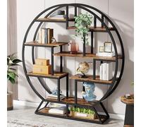 Tribesigns Bibliothèque ronde de 160 cm | Étagère à livres industrielle avec étagères décalées, étagère rustique ouverte pour la maison, le bureau, le salon
