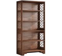 Tribesigns Bookcase, 180 cm High Vintage Standing Shelf, 6 Tier Bookcase, Wooden Bookcase, with Open Display Shelves, for Living Room, Home Office, Industrial Design, Vintage Brown