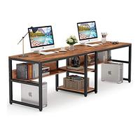 Tribesigns Bureau avec Rangement, 200 cm Bureau d'Ordinateur Double pour Deux Personnes, Bureau d'écriture Rustique avec étagère pour Le Bureau à Domicile Rustique, Style Industriel