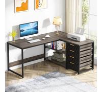 Tribesigns Bureau d'angle en Forme de L avec étagères, réversible, en Forme de L, avec Support D'écran et étagères, pour Bureau, à Domicile, Marron,150 * 120 * 75cm (Gris)