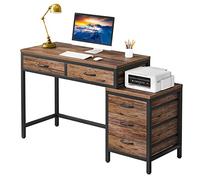 Tribesigns Bureau d'ordinateur, Table de Bureau avec 5 Tiroirs, Bureau Informatique avec Armoire à tiroirs réversible Support d'imprimante pour la Maison, Bureaux et Postes de Travail, 130x45x82cm