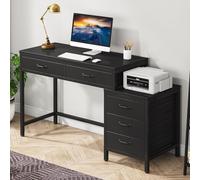 Tribesigns Bureau d'ordinateur, Table de Bureau avec 5 Tiroirs, Bureau Informatique avec Armoire à Tiroirs Réversible Support d'imprimante pour la Maison, Bureaux et Postes de Travail, Noir