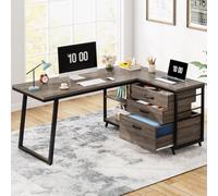 Tribesigns Bureau en L avec 3 tiroirs, bureau d'angle réversible Bureau à domicile, table d'ordinateur avec étagères,134 cm, bureau PC industriel