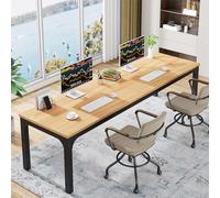 Tribesigns Bureau Informatique pour Ordinateur Portable, Table d'étude Double Long pour Chambre de Bureau à Domicile, 200 x 70 x 75 cm, Noyer Clair