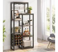 Tribesigns Casier à vin sol indépendant, casier à vin à 5 étages avec porte verre & rangement pour le vin, casier à vin industriel Bar à vin Armoire, Gris