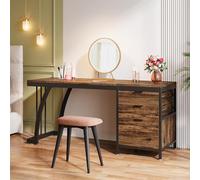 Tribesigns Coiffeuse à 3 tiroirs de 150 cm avec tiroirs réversibles, bureau de maquillage chic pour femme et fille (marron rustique) (bureau uniquement)