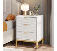 Tribesigns Comodino Set di 2, 3 cassetti alto comodino con stoccaggio, moderno elegante tavolino per camera da letto, soggiorno, bianco e oro Table de chevet haute de luxe et moderne : cette charmante