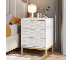 Tribesigns Comodino Set di 2, 3 cassetti alto comodino con stoccaggio, moderno elegante tavolino per camera da letto, soggiorno, bianco e oro Table de chevet haute de luxe et moderne : cette charmante