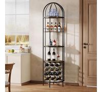 Tribesigns Étagère à vin autoportante à 5 étages avec porte-bouteilles et étagère de rangement, haute étagère de bar de style loft en métal et bois, style industriel pour salon, petits espaces, marron
