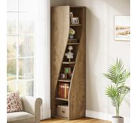 Tribesigns Étagère d'angle à 6 Niveaux, Bibliothèque d'angle Étroite et Haute de 180 cm, Etagere Angle Murale Style Industriel Moderne pour Salon, Chambre, Bureau à Domicile, Brun Clair
