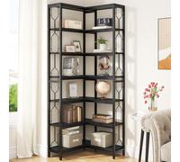 Tribesigns Étagère d'angle industrielle à 7 niveaux, bibliothèque d'angle en bois et métal, étagère autonome pour salon, cuisine, bureau à domicile, noir