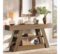 Tribesigns Farmhouse Table console160 cm avec espace à 3 niveaux Table d'entrée industrielle en bois pour couloir, salon, marron Marron G