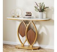 Tribesigns Gold Table console, 105 cm Table d'entrée moderne avec plateau en faux marbre, socle métallique géométrique, table basse table d'accentuation table de foyer