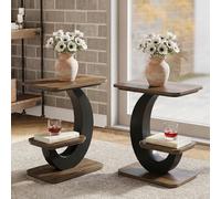 Tribesigns Lot de 2 petites tables d'appoint pour salon, table basse à 2 niveaux, design industriel avec cadre en arc en métal, table de chevet avec plateau de rangement pour petits espaces, chambre à