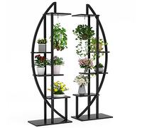 Tribesigns Lot de 2 supports de plantes d'intérieur à 5 étages en métal incurvé avec 2 crochets de suspension, multi-usages pour intérieur, jardin, balcon, salon