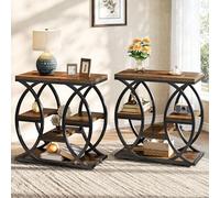 Tribesigns Lot de 2 tables d'appoint à 4 étagères - Table de chevet étroite avec espace de rangement - Table basse industrielle pour salon, chambre à coucher, entrée - Marron