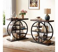 Tribesigns Lot de 2 tables d'appoint en bois fin à 5 niveaux - 60 x 30 cm - Table basse avec cadre en métal - Table d'appoint industrielle pour salon - Table de chevet haute étroite pour chambre à