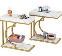 Tribesigns Lot de 2 tables d'appoint, étroites, en forme de C, table de chevet moderne pour canapé, table basse avec cadre en métal pour salon (or blanc)