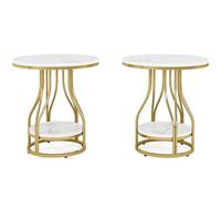 Tribesigns Lot de 2 tables d'appoint rondes blanches et dorées, tables d'appoint modernes à 2 niveaux, petite table d'appoint avec rangement pour canapé et canapé avec cadre en métal pour salon