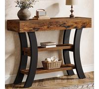 Tribesigns Petite Table Console de 105 cm pour entrée, Table de canapé Rustique à 3 Niveaux avec étagères de Rangement et Cadre incurvé pour Salon, entrée, Couloir, Foyer, Marron Rustique
