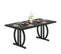 Tribesigns Table à manger pour 4 à 6 personnes, 160 x 80 cm, noire, avec cadre en métal lourd, rectangulaire, industrielle, moderne, pour la cuisine à la maison
