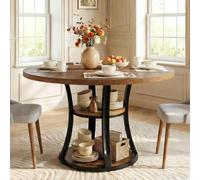 Tribesigns Table à manger ronde 100 cm pour 4 personnes, table de cuisine avec étagère de rangement à 2 niveaux, table colonne peu encombrante, style maison de campagne pour salle à manger et petits