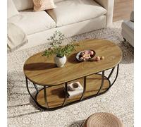 Tribesigns Table Basse avec Rangement, Table de Salon Ovale, Style Industriel, 120 × 60 × 50 cm, Table de Centre en Bois avec Piétement en Métal Courbé pour Salon, Bureau à Domicile, Bois Rustique