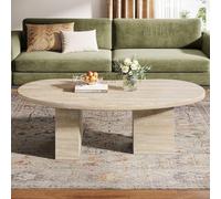 Tribesigns Table Basse Ovale pour Salon, 115 x 65 x 40 cm, Table Basse en Bois pouvant également Servir de Table d'appoint,Durable et Stable, chêne