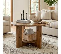 Tribesigns Table Basse Ronde 80 cm, 2 Niveaux avec Rangement, Bois Massif, Style Maison de Campagne, Marron Rustique - Table d’Appoint pour Salon
