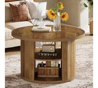 Tribesigns Table Basse Ronde à 2 Niveaux, Table de Salon Circulaire de 80 cm, Petite Table Basse Bois Style Industriel pour Salon, Brun Rustique