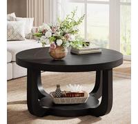 Tribesigns Table basse ronde à deux étages avec plateau de rangement, table d'appoint moderne en bois pour le salon, plateau épais et cadre, noir