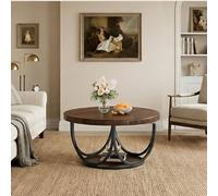 Tribesigns Table Basse Ronde avec 2 Niveaux, Table de Cocktail Ronde en Bois de 80 cm avec étagère de Rangement et Cadre en métal, Tables centrales industrielles pour Salon, Marron et Noir