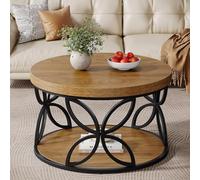 Tribesigns Table Basse Ronde avec Rangement 80 cm, Table Basse Industrielle à 2 Niveaux, Table de Salon Bois et Métal, Table Centrale pour Salon, Séjour, Appartement et Bureau (Marron)
