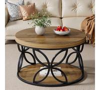 Tribesigns Table Basse Ronde avec Rangement 80 cm, Table Basse Industrielle à 2 Niveaux, Table de Salon Bois et Métal, Table Centrale pour Salon, Séjour, Appartement et Bureau (Marron Rustique)