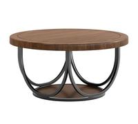 Tribesigns Table basse ronde de 80 cm - 2 niveaux design industriel vintage avec étagère de rangement, finition marron rétro et cadre en métal noir